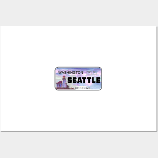 Seattle Washington License Plate Lighthouses Posters and Art